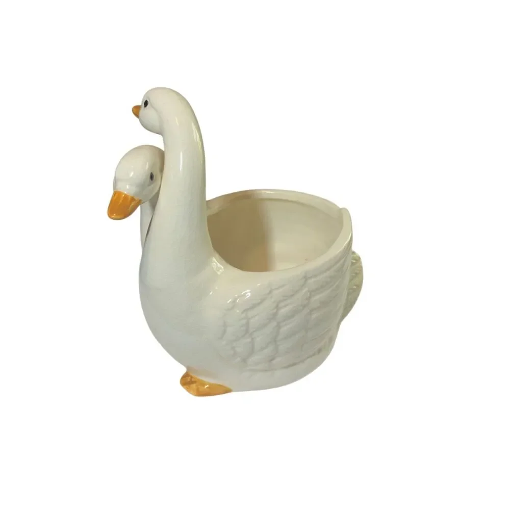 Takahashi Double Swan Duck White Ceramic Planter Country Farmhouse Cottagecore